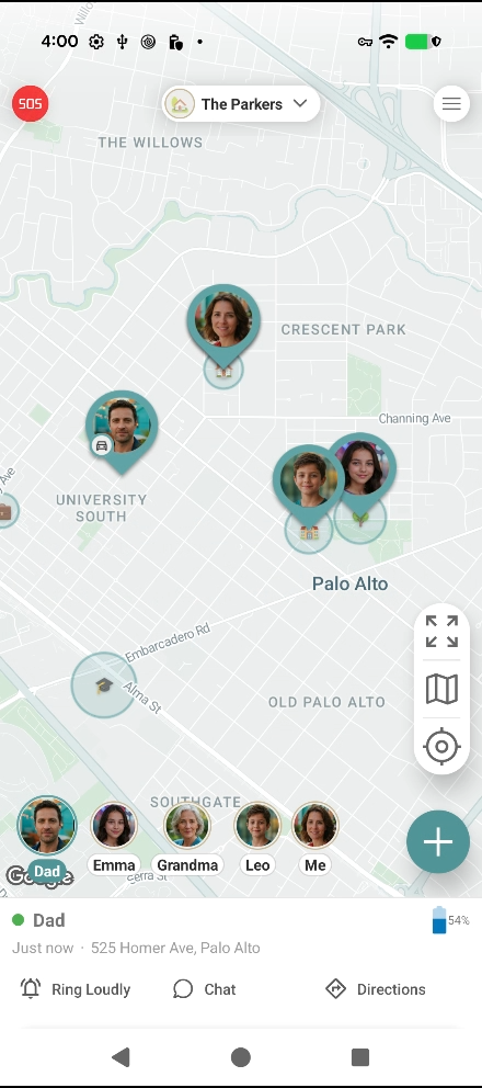 The whole family shown live on one map in Alloo Locator