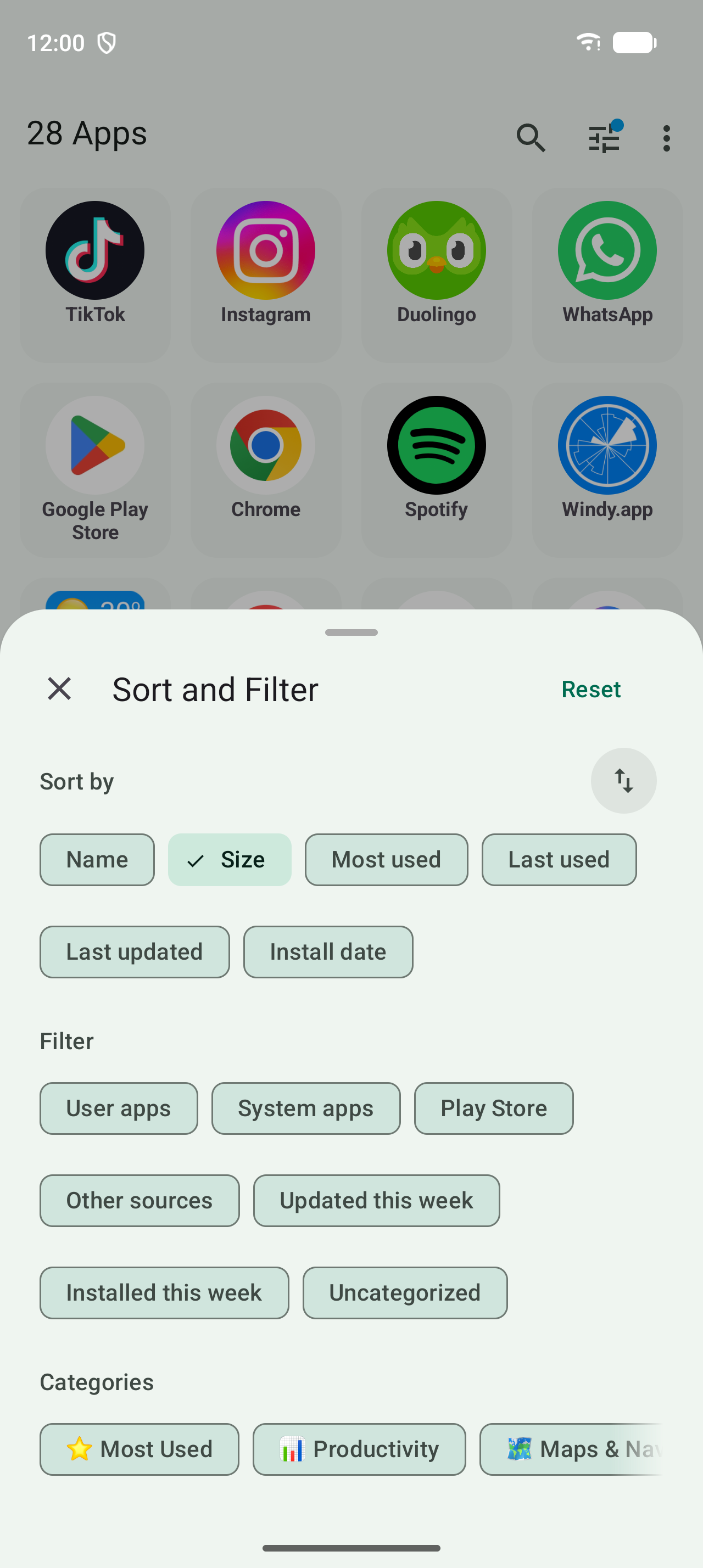 Sort and filter