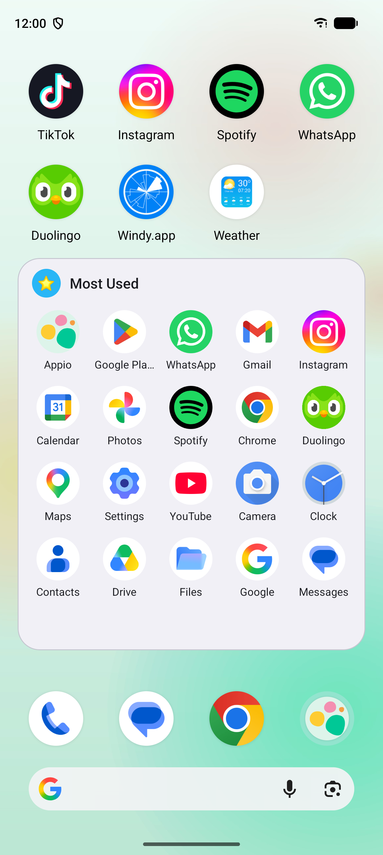 Appio Most Used widget on an Android home screen