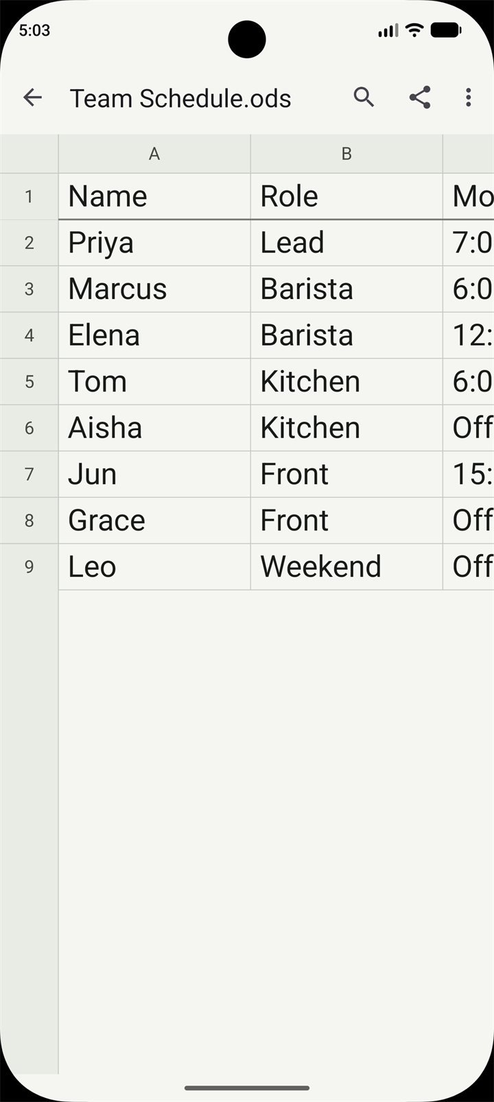 ODS spreadsheet